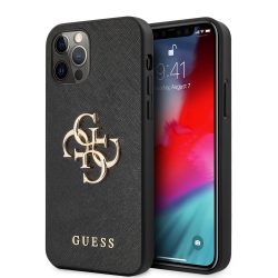   Guess iPhone 12 Pro Max Saffiano Big 4G Metal Logo (GUHCP12LSA4GGBK) hátlap, tok, fekete