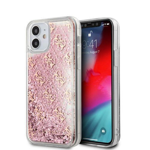 Guess iPhone 12 Mini 4G Liquid Glitter (GUHCP12SLG4GSPG) hátlap, tok, rozé arany