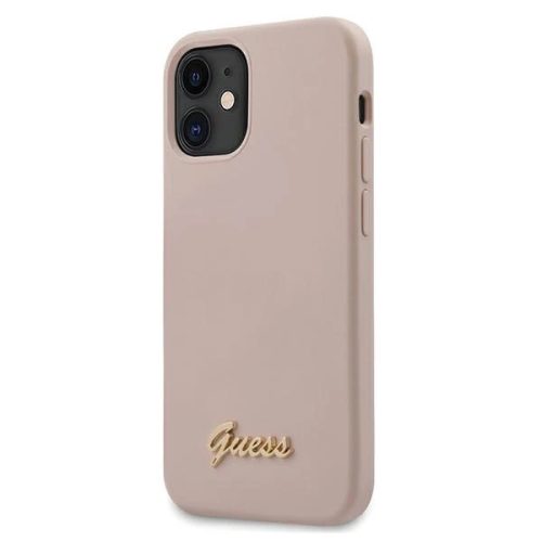 Guess GUHCP12SLSLMGLP iPhone 12 mini 5.4" hátlap, tok Silicone Script Gold Logo, rózsaszín