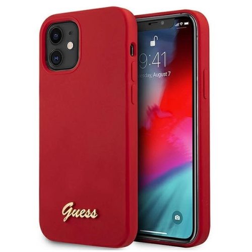 Guess GUHCP12SLSLMGRE Metal Logo Script iPhone 12 mini 5,4" hátlap, tok, piros