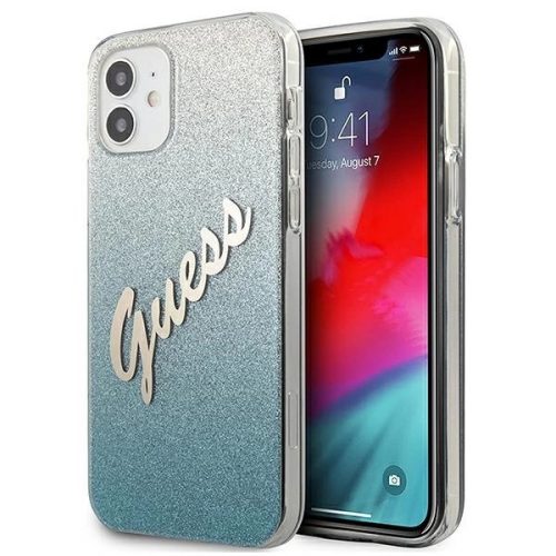 Guess GUHCP12SPCUGLSBL Glitter Gradiens Script iPhone 12 mini 5,4", hátlap, tok, kék