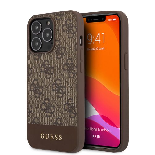 Guess iPhone 13 Pro 4G Stripe (GUHCP13LG4GLBR) hátlap, tok, barna