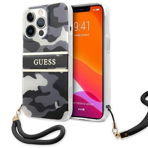 Guess GUHCP13LKCABBK Camo Strap Collection iPhone 13/13 Pro 6.1", hátlap, tok, fekete