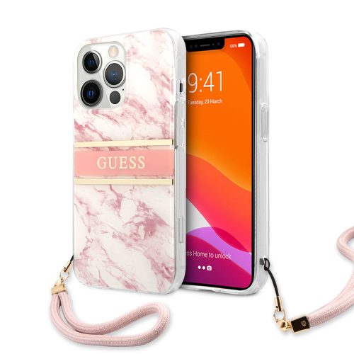 Guess iPhone 13 Pro Marble Stripe márvány mintás (GUHCP13LKMABPI) hátlap, tok, rózsaszín