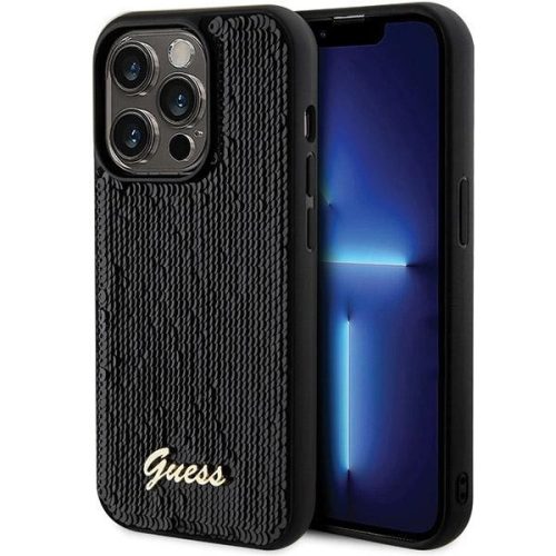 Guess Sequin Script Metal hátlap, tok iPhone 13 Pro/13, fekete