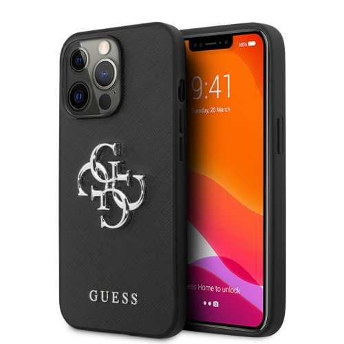 Guess iPhone 13 Pro Saffiano 4G Metal Logo (GUHCP13LSA4GSBK) hátlap, tok, fekete