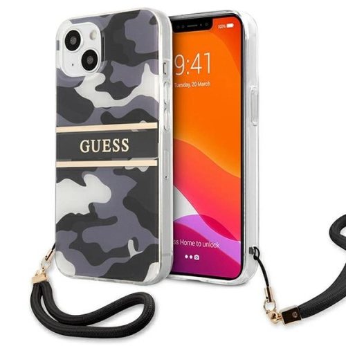 Guess GUHCP13MKCABBK iPhone 13 6.1" hátlap, tok Camo Strap Collection, fekete