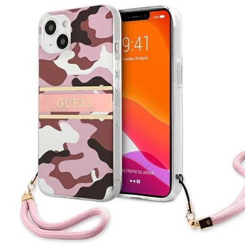 Guess GUHCP13MKCABPI Camo Strap Collection iPhone 13 6.1" różowy /, hátlap, tok, rózsaszín