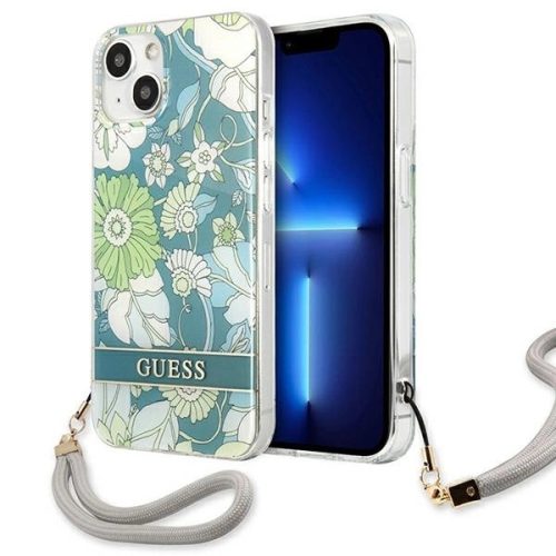 Guess GUHCP13SHFLSN Flower Strap iPhone 13 mini 5.4", hátlap, tok, zöld, színes