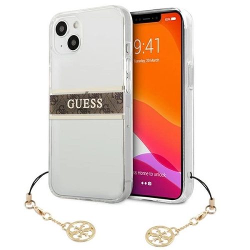 Guess GUHCP13SKB4GBR 4G Brown Strap Charm iPhone 13 mini 5,4" hátlap, tok, átlátszó