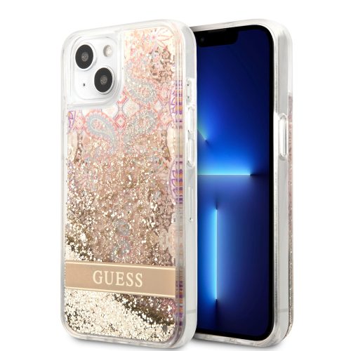 Guess iPhone 13 Mini Liquid Glitter Paisley (GUHCP13SLFLSD) hátlap, tok, arany