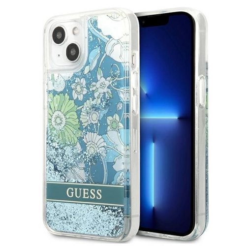 Guess GUHCP13SLFLSN Flower Liquid Glitter iPhone 13 mini 5.4", hátlap, tok, zöld