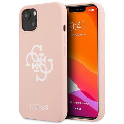 Guess GUHCP13SLS4GWPI Silicone 4G Logo iPhone 13 mini 5.4", hátlap, tok, rózsaszín