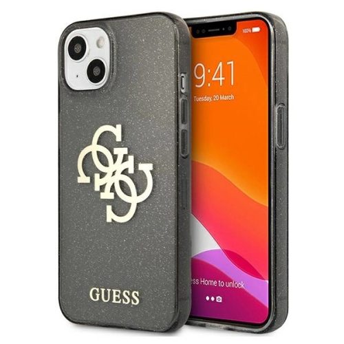 Guess GUHCP13SPCUGL4GBK iPhone 13 mini 5.4" hátlap, tok Glitter 4G Big Logo, fekete