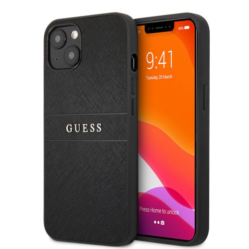 Guess iPhone 13 Mini Saffiano Leather (GUHCP13SPSASBBK) hátlap, tok, fekete