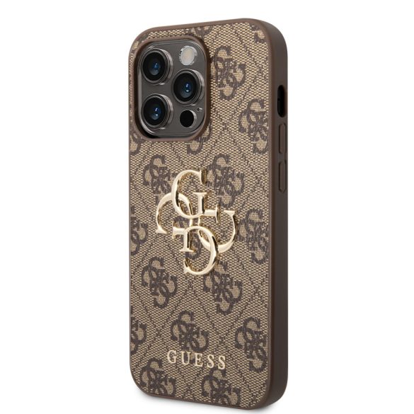 Guess iPhone 14 Pro 4G Metal Logo (GUHCP14L4GMGBR) hátlap, tok, barna