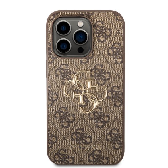 Guess iPhone 14 Pro 4G Metal Logo (GUHCP14L4GMGBR) hátlap, tok, barna