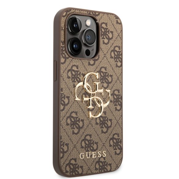 Guess iPhone 14 Pro 4G Metal Logo (GUHCP14L4GMGBR) hátlap, tok, barna