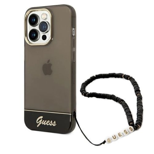 Guess GUHCP14LHGCOHK iPhone 14 Pro 6,1" hátlap, tok Translucent Pearl Strap, fekete