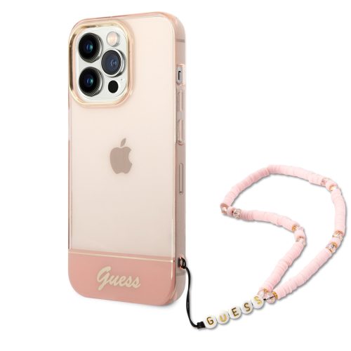 Guess iPhone 14 Pro Translucent Pearl Strap (GUHCP14LHGCOHP) hátlap, tok, rózsaszín