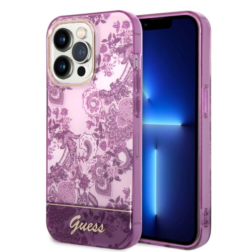 Guess iPhone 14 Pro Porcelain Collection (GUHCP14LHGPLHF) hátlap, tok, lila