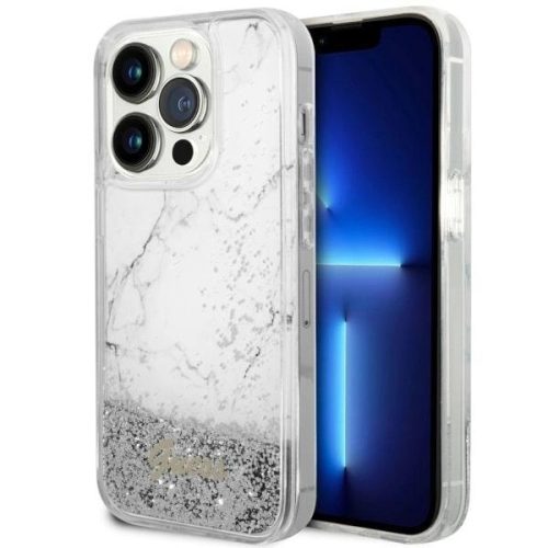 Guess GUHCP14LLCSGSGH iPhone 14 Pro 6.1" hátlap, tok Liquid Glitter Marble, fehér