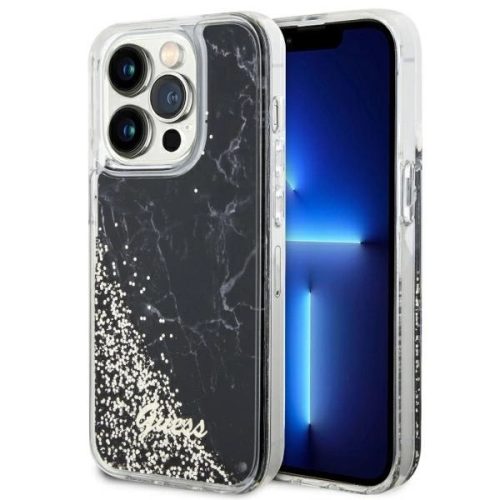 Guess GUHCP14LLCSGSGK iPhone 14 Pro 6.1" hátlap, tok Liquid Glitter Marble, fekete