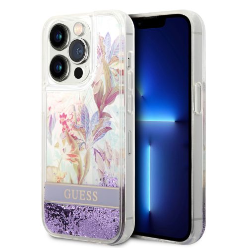 Guess iPhone 14 Pro Flower Liquid Glitter (GUHCP14LLFLSU) hátlap, tok, színes