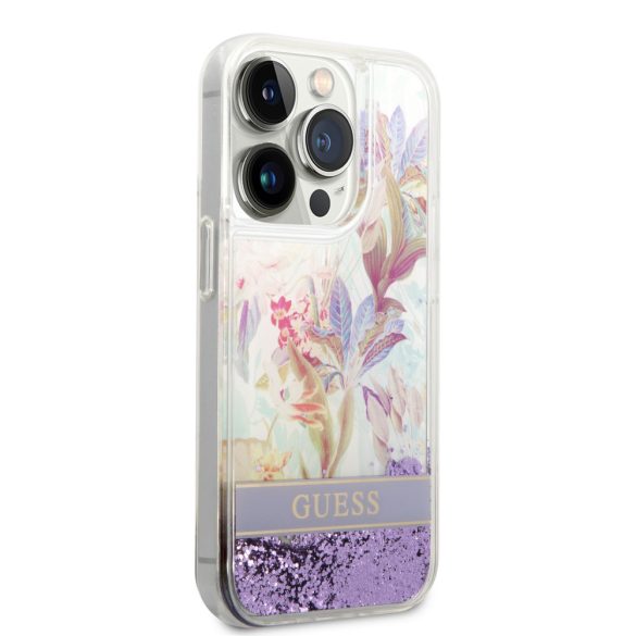 Guess iPhone 14 Pro Flower Liquid Glitter (GUHCP14LLFLSU) hátlap, tok, színes