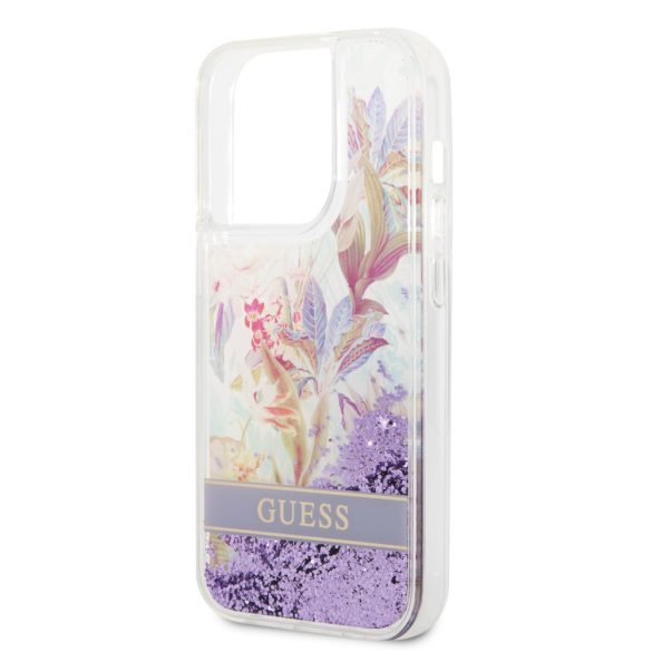 Guess iPhone 14 Pro Flower Liquid Glitter (GUHCP14LLFLSU) hátlap, tok, színes