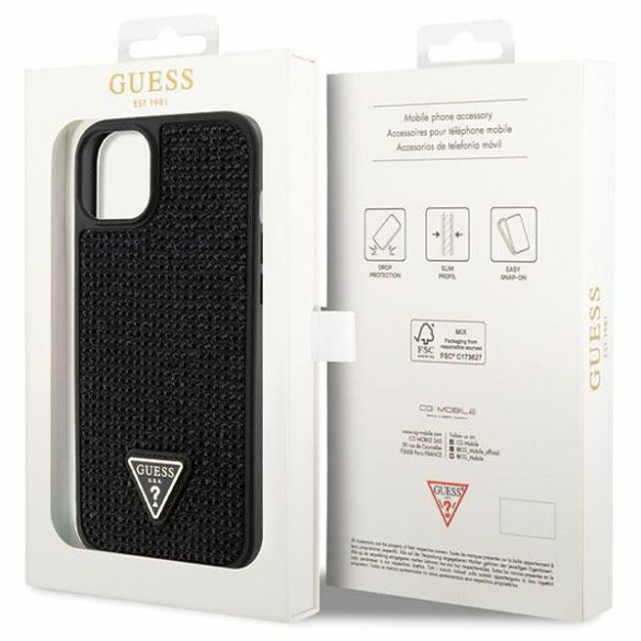 Guess iPhone 14 Plus hardcase Rhinestone Triangle (GUHCP14MHDGTPK) hátlap, tok, fekete