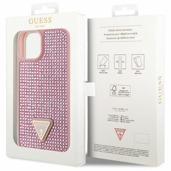 Guess iPhone 14 Plus hardcase Rhinestone Triangle (GUHCP14MHDGTPP) hátlap, tok, rózsaszín