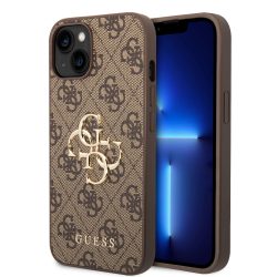   Guess iPhone 14 4G Metal Logo (GUHCP14S4GMGBR) hátlap, tok, barna