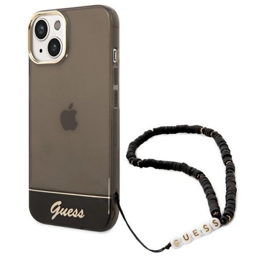 Guess GUHCP14SHGCOHK iPhone 14 6.1", hátlap, tok, fekete áttetsző gyöngyház óraszíjjal