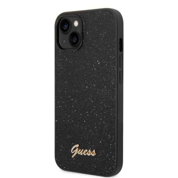 Guess iPhone 14 Glitter Flakes Metal Logo (GUHCP14SHGGSHK) hátlap, tok, fekete