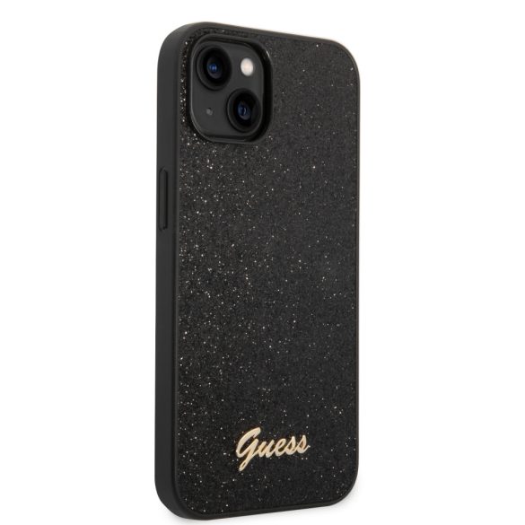 Guess iPhone 14 Glitter Flakes Metal Logo (GUHCP14SHGGSHK) hátlap, tok, fekete