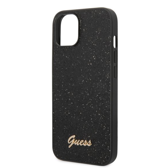 Guess iPhone 14 Glitter Flakes Metal Logo (GUHCP14SHGGSHK) hátlap, tok, fekete