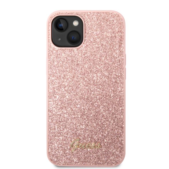 Guess iPhone 14 Glitter Flakes Metal Logo (GUHCP14SHGGSHP) hátlap, tok, rózsaszín