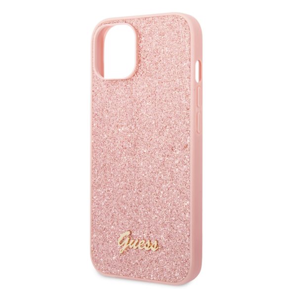 Guess iPhone 14 Glitter Flakes Metal Logo (GUHCP14SHGGSHP) hátlap, tok, rózsaszín