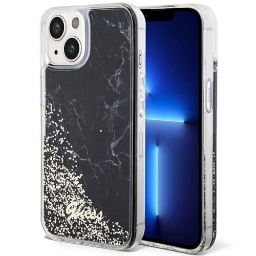 Guess Liquid Glitter Marble hátlap, tok iPhone 14, fekete