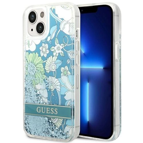 Guess GUHCP14SLFLSN iPhone 14 6.1 " hátlap, tok Flower Liquid Glitter, zöld