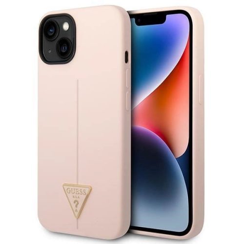 Guess GUHCP14SSLTGP iPhone 14 6.1" hátlap, tok Silicone Triangle, rózsaszín