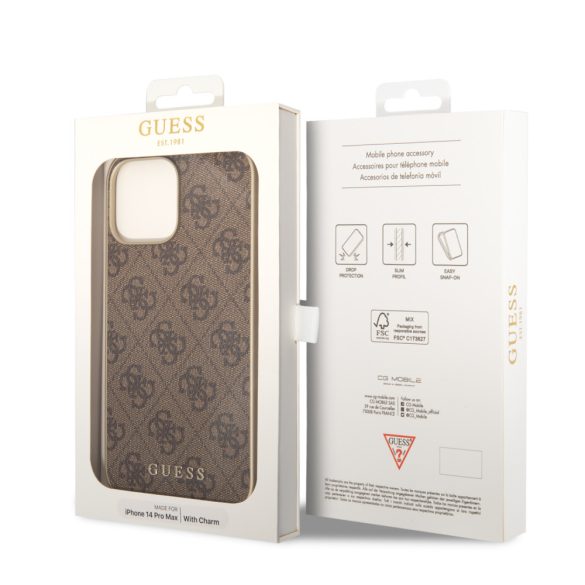 Guess iPhone 14 Pro Max 4G Charms Collection (GUHCP14XGF4GBR) hátlap, tok, barna