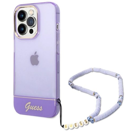 Guess GUHCP14XHGCOHU iPhone 14 Pro Max 6.7" hátlap, tok Translucent Pearl Strap, lila