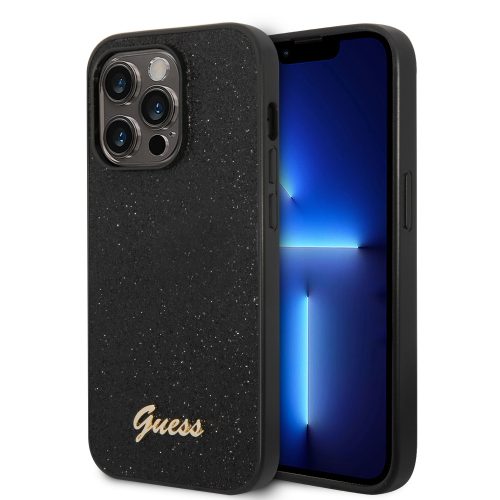 Guess iPhone 14 Pro Max Glitter Script (GUHCP14XHGGSHK) hátlap, tok, fekete