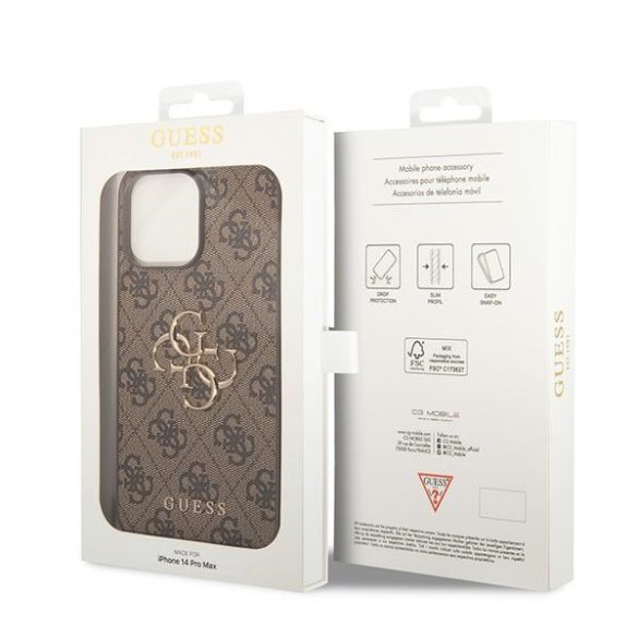 Guess iPhone 15 Pro Big Metal Logo (GUHCP15L4GMGBR) hátlap, tok, barna