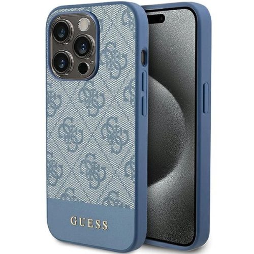 Guess GUHCP15LG4GLBL iPhone 15 Pro 6.1", hátlap, tok, kék 4G Stripe Collection