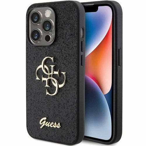 Guess Glitter Script Big 4G hátlap, tok iPhone 15 Pro, fekete