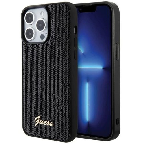 Guess Sequin Script Metal hátlap, tok iPhone 15 Pro, fekete