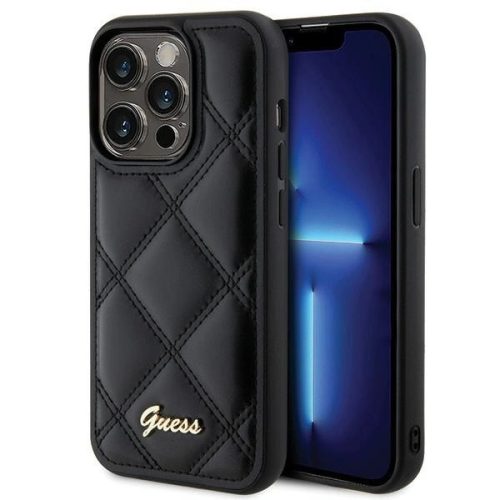 Guess Quilted Metal Logo hátlap, tok iPhone 15 Pro, fekete